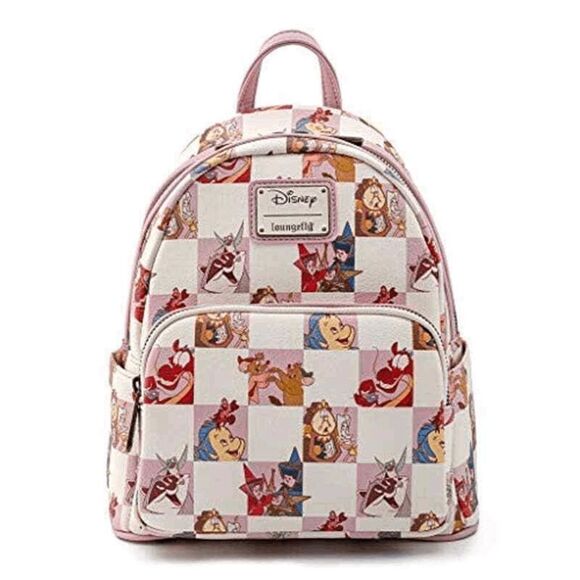 Loungefly Disney Princess Sidekicks Pink and White Checkered Mini Backpack - Picture 1 of 4